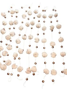 Neutral Pom-Pom Garland with Gold Beads - Home Holiday Decor 10pcs